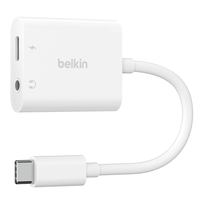 BELKIN NPA004btWH 3.5 MM AUDIO + USB-C CHARGE ADAPTER V2 FAST CHARGING UP TO 60W, WHITE BELKIN NPA004btWH 3.5 MM AUDIO + USB-C CHARGE ADAPTER V2 FAST CHARGING UP TO 60W, WHITE