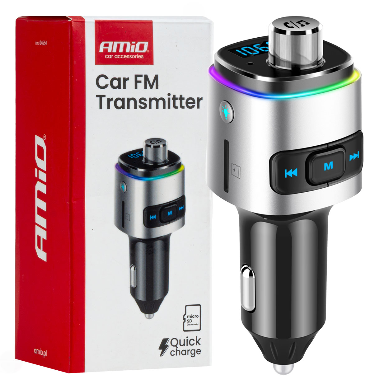 Amio - FM Transmitter Αυτοκινήτου 12/24V με 2xUSB Type-A και Υποδοχή microSD - 1 τεμ. (04654/AM) Amio - FM Transmitter Αυτοκινήτου 12/24V με 2xUSB Type-A και Υποδοχή microSD - 1 τεμ. (04654/AM)