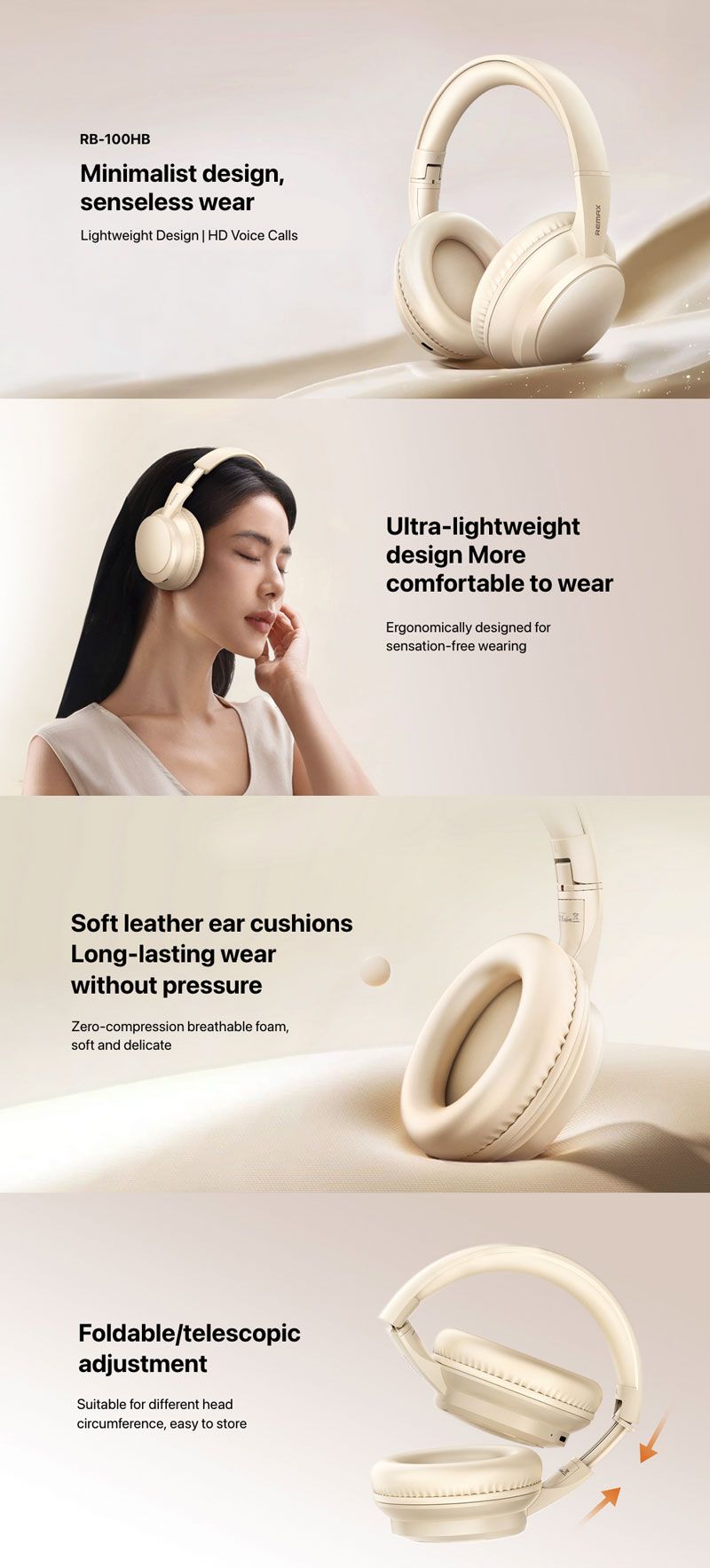 REMAX RB-100HB (BEIGE) WIRELESS HEADPHONES REMAX RB-100HB (BEIGE) WIRELESS HEADPHONES