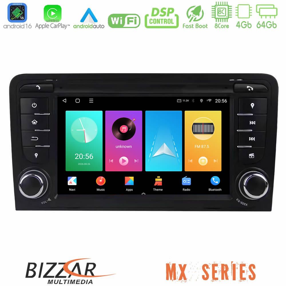 Bizzar MX Series Audi A3 8P 8core Android16 4+64GB Navigation Multimedia Deckless 7 με Carplay/AndroidAuto (OEM Style) Bizzar MX Series Audi A3 8P 8core Android16 4+64GB Navigation Multimedia Deckless 7 με Carplay/AndroidAuto (OEM Style)