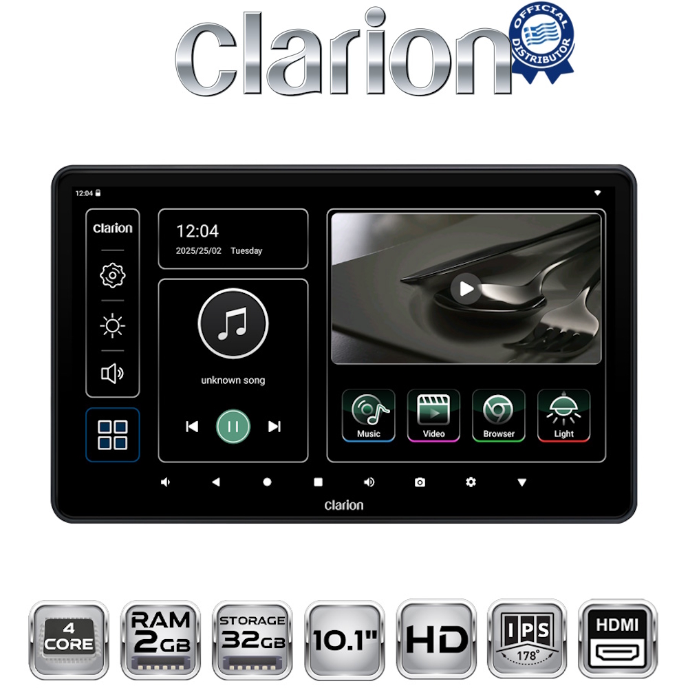 CLARION 10.1in HEADREST MONITOR 4c 2+32G - HDMI input/ output FM Modulator / BT / WiFi / USB / SD Card Slot
CLARION 10.1in HEADREST MONITOR 4c 2+32G - HDMI input/ output FM Modulator / BT / WiFi / USB / SD Card Slot
