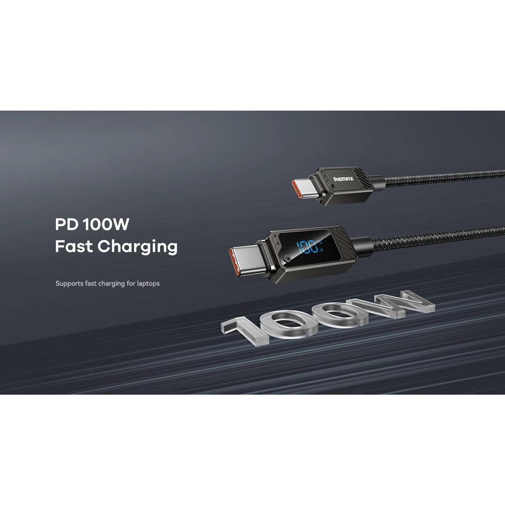 REMAX RC-C069 C-C Type-C to Type-C 100W Fast Charging Cable with Display REMAX RC-C069 C-C Type-C to Type-C 100W Fast Charging Cable with Display
