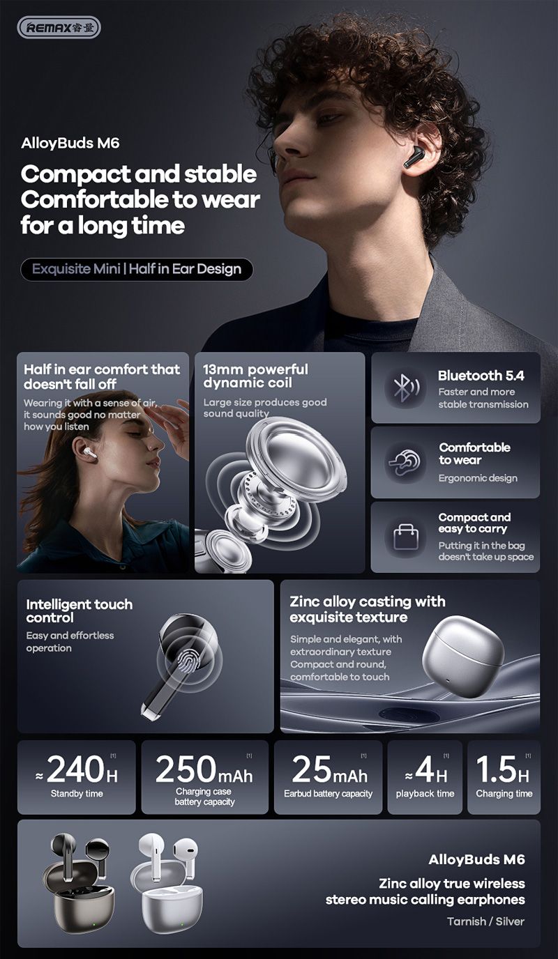 REMAX ALLOYBUDS M6 (GLOSS BLACK) ZINC ALLOY TRUE WIRELESS EARBUDS REMAX ALLOYBUDS M6 (GLOSS BLACK) ZINC ALLOY TRUE WIRELESS EARBUDS