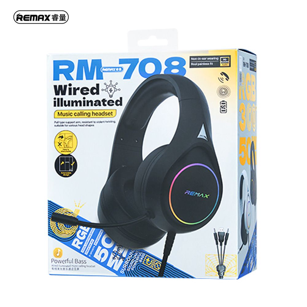 REMAX RM-708 (BLACK) RGB WIRED HEADSET REMAX RM-708 (BLACK) RGB WIRED HEADSET