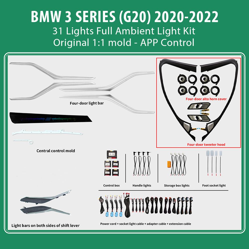 DIQ AMBIENT BMW S.3 FULL (G20) mod. 2018-2022 (Digital iQ Ambient Light for BMW Series 3 mod. 2018-2022 with 31 Lights) DIQ AMBIENT BMW S.3 FULL (G20) mod. 2018-2022 (Digital iQ Ambient Light for BMW Series 3 mod. 2018-2022 with 31 Lights)
