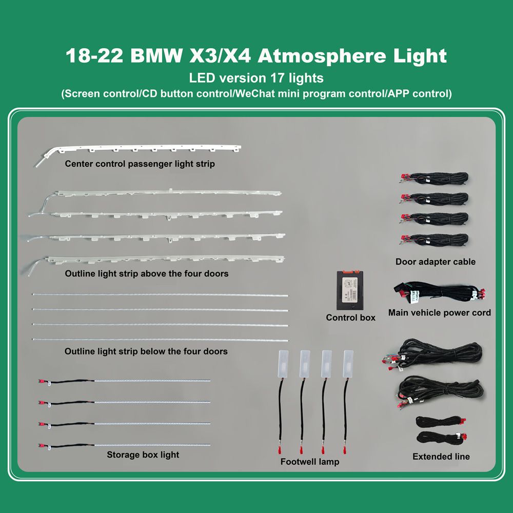 DIQ AMBIENT BMW X3-X4 (G01) mod. 2018> (Digital iQ Ambient Light for BMW X3 - X4 mod. 2018> with 17 Lights, 11 Colours) DIQ AMBIENT BMW X3-X4 (G01) mod. 2018> (Digital iQ Ambient Light for BMW X3 - X4 mod. 2018> with 17 Lights, 11 Colours)
