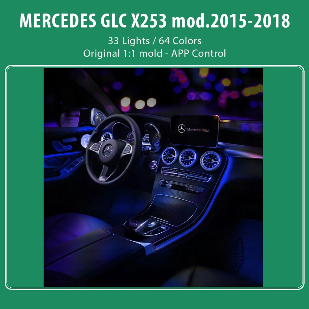 DIQ AMBIENT 8161 DCO - BENZ GLC (X253) (Digital iQ Ambient Light for Mercedes GLC (X253) mod. 2015-2018 with 33 Lights) DIQ AMBIENT 8161 DCO - BENZ GLC (X253) (Digital iQ Ambient Light for Mercedes GLC (X253) mod. 2015-2018 with 33 Lights)