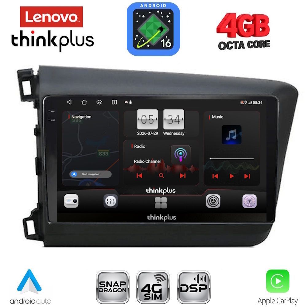 LENOVO LTG 71904D_CPA (9inc) MULTIMEDIA TABLET for HONDA CIVIC 4Doors mod. 2012-2016 LENOVO LTG 71904D_CPA (9inc) MULTIMEDIA TABLET for HONDA CIVIC 4Doors mod. 2012-2016