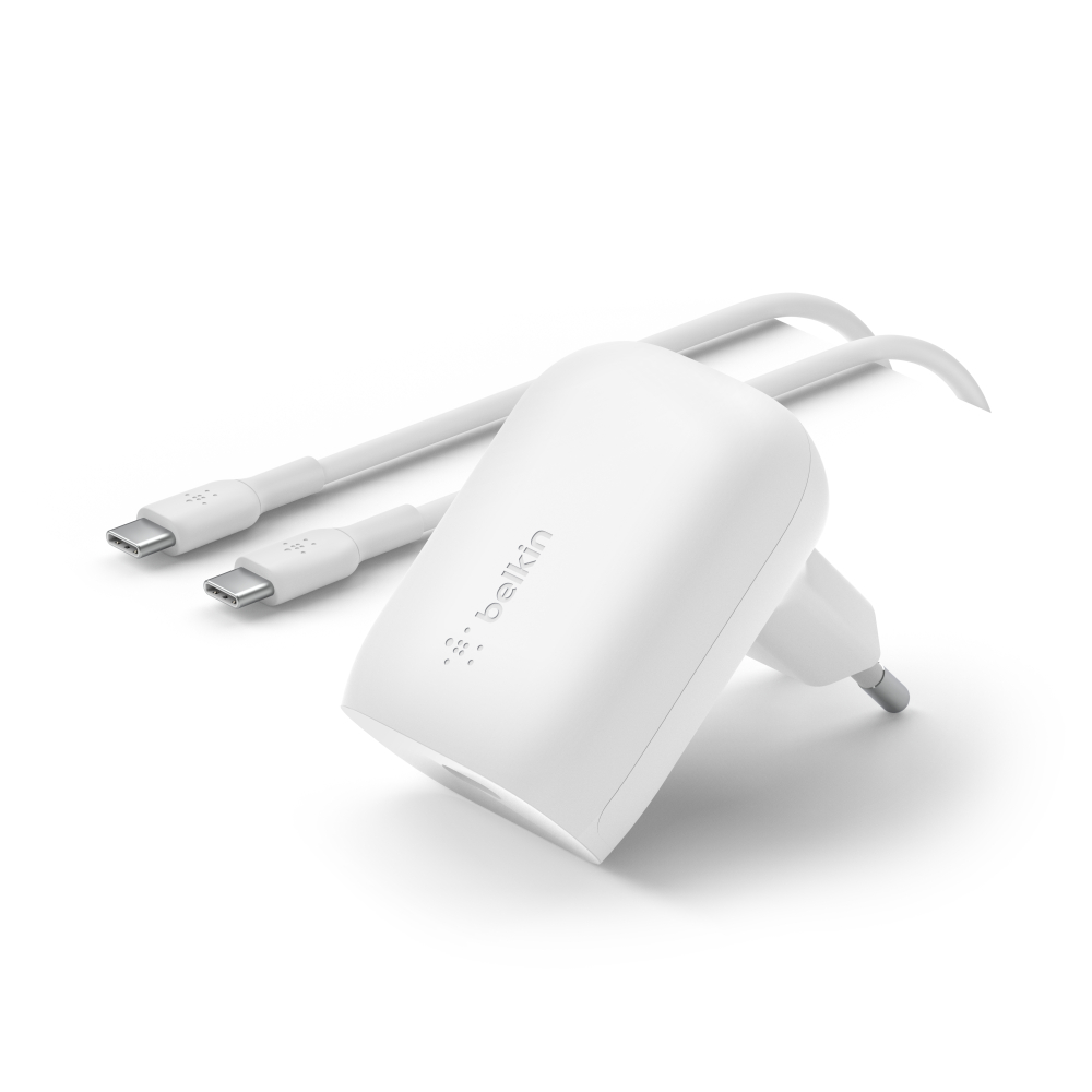 30W USB-C PD/PPS Home Charger with 1M PVC, C-C CABLE, White 30W USB-C PD/PPS Home Charger with 1M PVC, C-C CABLE, White