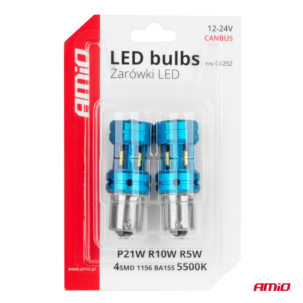 Amio - Λάμπες LED Αυτοκινήτου CANBUS 1156 BA15S P21W 4SMD 1860 6000K Λευκή – Universal 12V/24V - 2 Τεμ. (04252/AM) Amio - Λάμπες LED Αυτοκινήτου CANBUS 1156 BA15S P21W 4SMD 1860 6000K Λευκή – Universal 12V/24V - 2 Τεμ. (04252/AM)