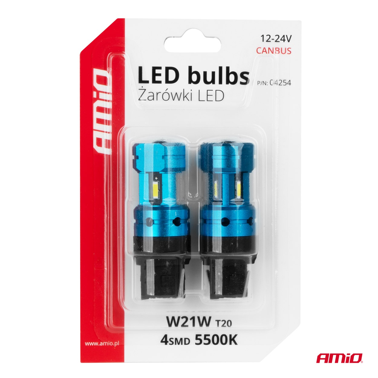 Amio - Λάμπες LED CANBUS T20 7440 W21W 4SMD 1860 Λευκή 6000K – 12/24V - 2 Τεμ. (04254/AM) Amio - Λάμπες LED CANBUS T20 7440 W21W 4SMD 1860 Λευκή 6000K – 12/24V - 2 Τεμ. (04254/AM)