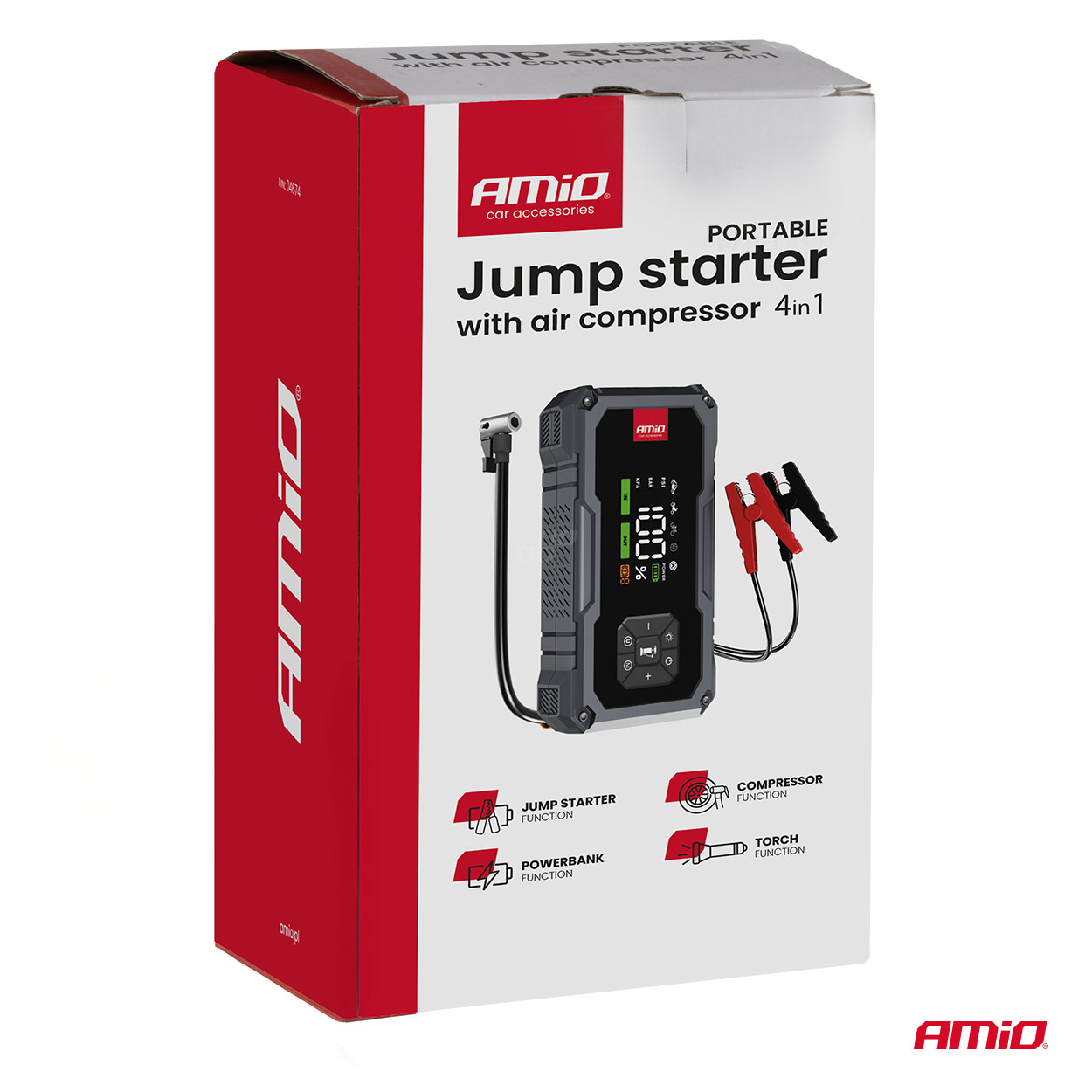 Amio - Φορητός Εκκινητής Μπαταρίας 4 σε 1 τύπου Jump Starter με Κομπρεσέρ Αέρα Φως LED και Powerbank τάση λειτουργίας 12V απόδοσης 7.2Ah 600A για Επιβατικά Αυτοκίνητα - 1 τεμ. (04674/AM) Amio - Φορητός Εκκινητής Μπαταρίας 4 σε 1 τύπου Jump Starter με Κομπρεσέρ Αέρα Φως LED και Powerbank τάση λειτουργίας 12V απόδοσης 7.2Ah 600A για Επιβατικά Αυτοκίνητα - 1 τεμ. (04674/AM)