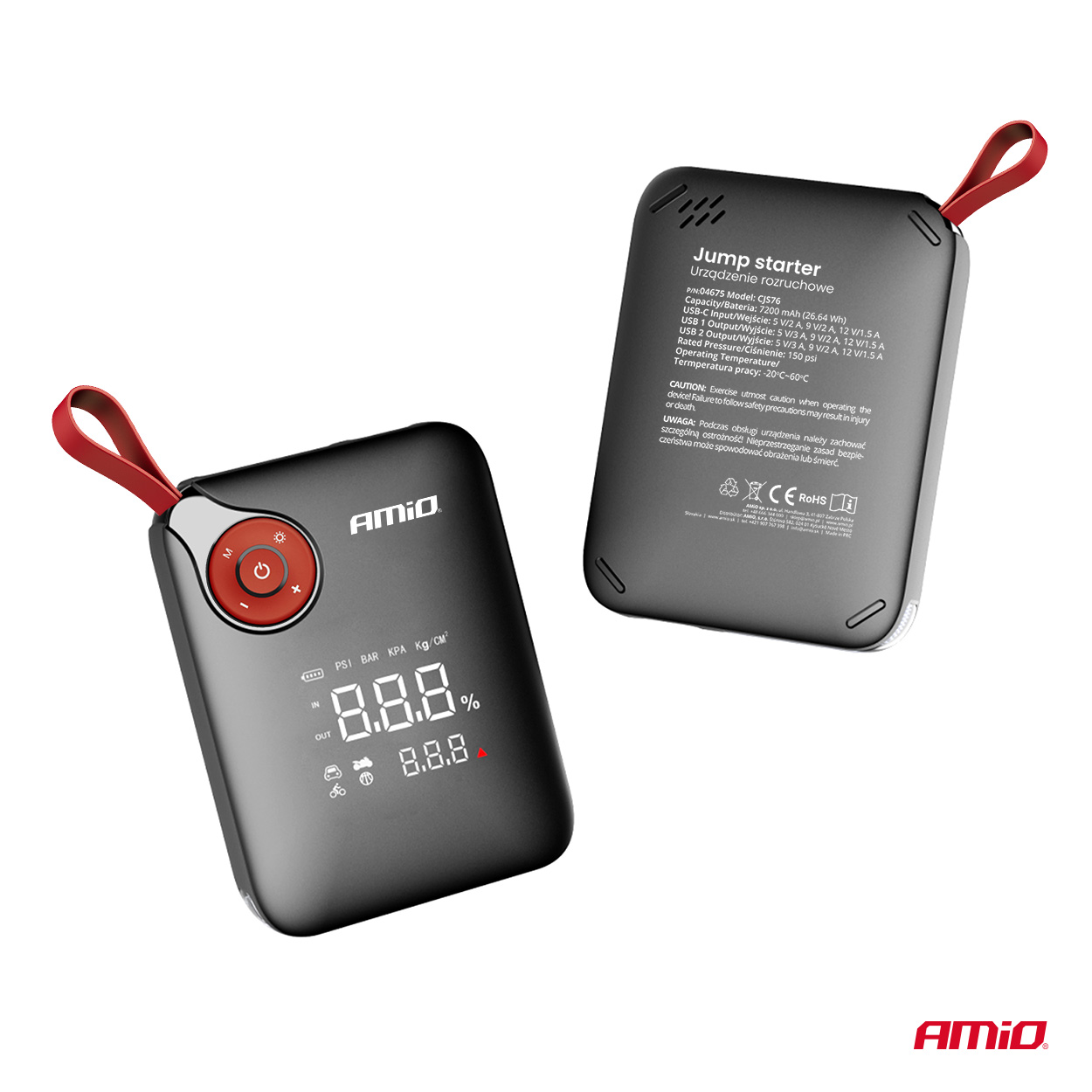 Amio - Φορητός Εκκινητής Μπαταρίας (Jump Starter) Mini με ενσωματωμένο Κομπρεσέρ Αέρα, Powerbank και Φακό LED τάση λειτουργίας 12V με χωρητικότητα 7,2Ah και μέγιστο ρεύμα εκκίνησης 600A για Επιβατικά Αυτοκίνητα - 1 τεμ. (04675/AM) Amio - Φορητός Εκκινητής Μπαταρίας (Jump Starter) Mini με ενσωματωμένο Κομπρεσέρ Αέρα, Powerbank και Φακό LED τάση λειτουργίας 12V με χωρητικότητα 7,2Ah και μέγιστο ρεύμα εκκίνησης 600A για Επιβατικά Αυτοκίνητα - 1 τεμ. (04675/AM)