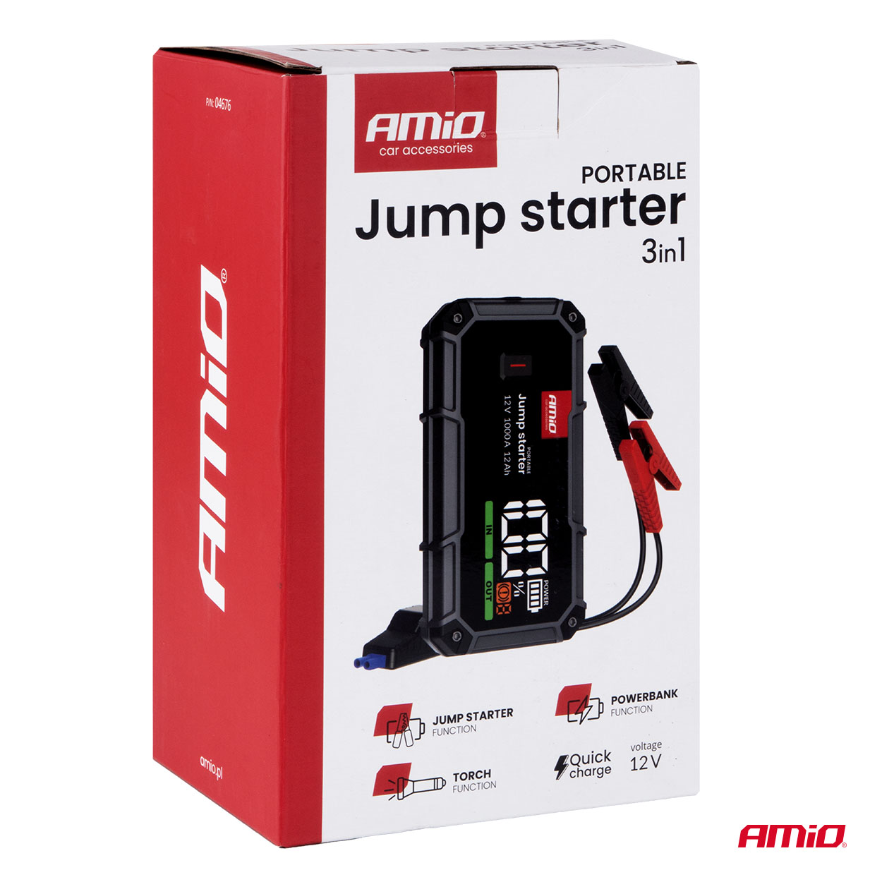 Amio - Φορητός Εκκινητής Μπαταρίας (Jump Starter), Powerbank και Φακός LED τάση λειτουργίας 12V με χωρητικότητα 12Ah και ρεύμα εκκίνησης 500A (στιγμιαία μέγιστη ισχύς 1000A) σειρά Pro για Επιβατικά Αυτοκίνητα - 1 τεμ. (04676/AM) Amio - Φορητός Εκκινητής Μπαταρίας (Jump Starter), Powerbank και Φακός LED τάση λειτουργίας 12V με χωρητικότητα 12Ah και ρεύμα εκκίνησης 500A (στιγμιαία μέγιστη ισχύς 1000A) σειρά Pro για Επιβατικά Αυτοκίνητα - 1 τεμ. (04676/AM)