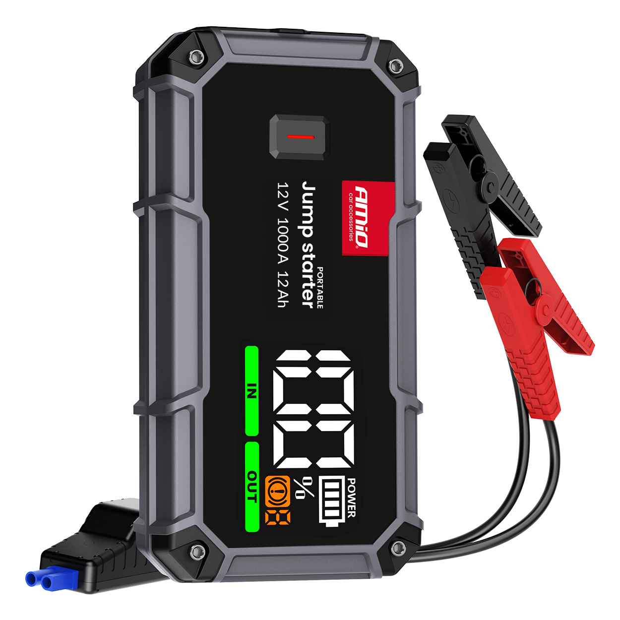 Amio - Φορητός Εκκινητής Μπαταρίας (Jump Starter), Powerbank και Φακός LED τάση λειτουργίας 12V με χωρητικότητα 12Ah και ρεύμα εκκίνησης 500A (στιγμιαία μέγιστη ισχύς 1000A) σειρά Pro για Επιβατικά Αυτοκίνητα - 1 τεμ. (04676/AM) Amio - Φορητός Εκκινητής Μπαταρίας (Jump Starter), Powerbank και Φακός LED τάση λειτουργίας 12V με χωρητικότητα 12Ah και ρεύμα εκκίνησης 500A (στιγμιαία μέγιστη ισχύς 1000A) σειρά Pro για Επιβατικά Αυτοκίνητα - 1 τεμ. (04676/AM)