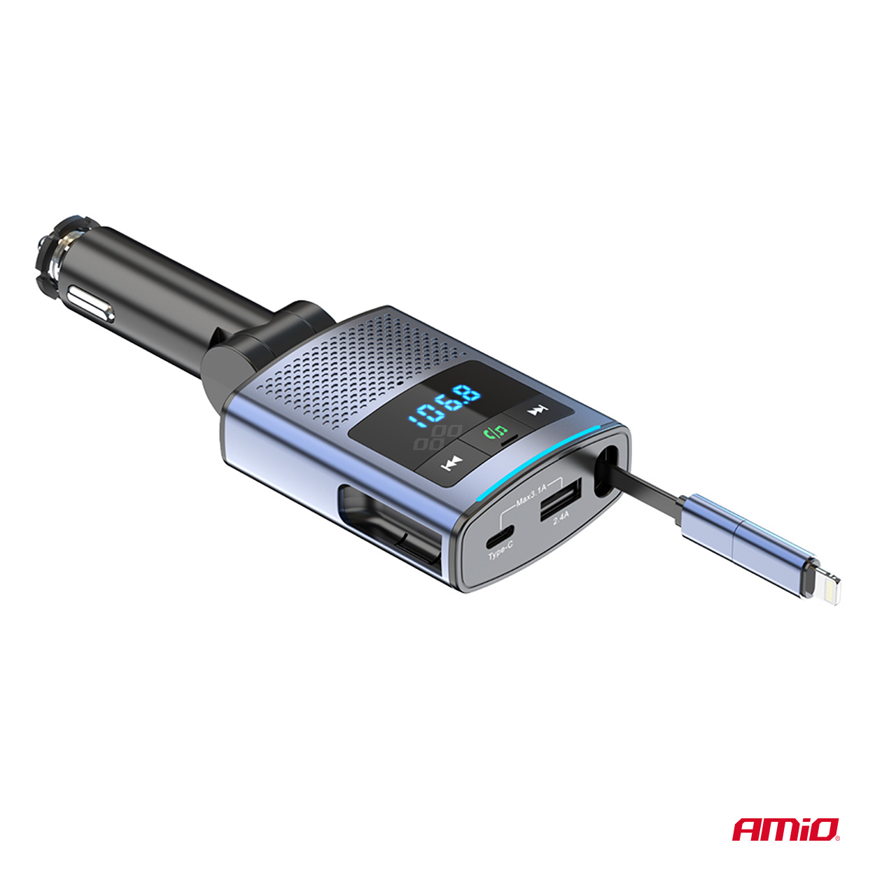 Amio - FM Transmitter Αυτοκινήτου 12/24V με 1xUSB Type-A, 1xUSB Type-C και Ενσωματωμένο Καλώδιο Φόρτισης Type-C - 1 τεμ. (04656/AM) Amio - FM Transmitter Αυτοκινήτου 12/24V με 1xUSB Type-A, 1xUSB Type-C και Ενσωματωμένο Καλώδιο Φόρτισης Type-C - 1 τεμ. (04656/AM)