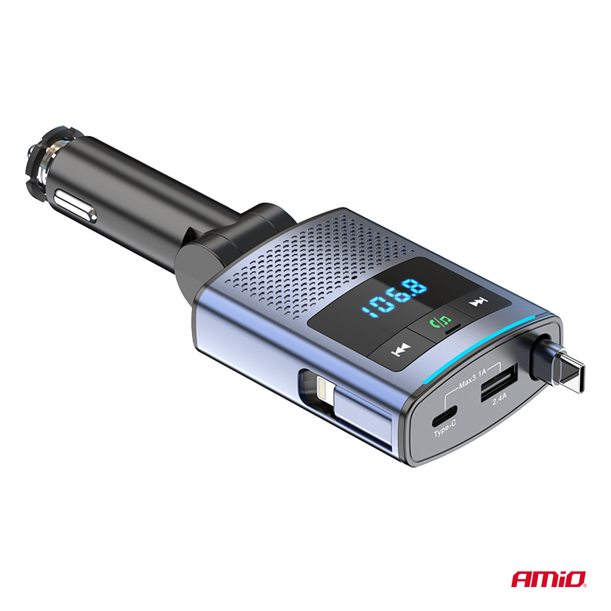 Amio - FM Transmitter Αυτοκινήτου 12/24V με 1xUSB Type-A, 1xUSB Type-C και Ενσωματωμένο Καλώδιο Φόρτισης Type-C - 1 τεμ. (04656/AM) Amio - FM Transmitter Αυτοκινήτου 12/24V με 1xUSB Type-A, 1xUSB Type-C και Ενσωματωμένο Καλώδιο Φόρτισης Type-C - 1 τεμ. (04656/AM)