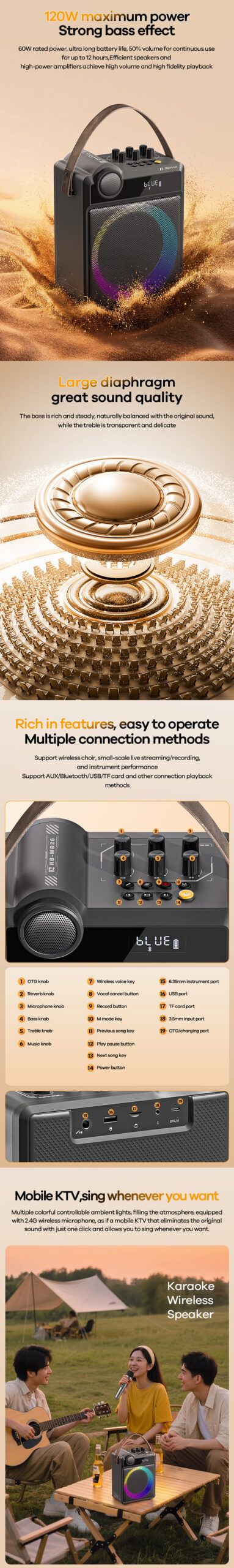 REMAX RB-MB26 KARAOKE BLUETOOTH SPEAKER (120W) REMAX RB-MB26 KARAOKE BLUETOOTH SPEAKER (120W)