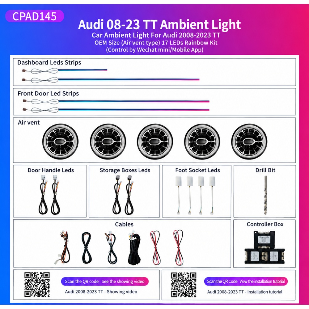 Ατμοσφαιρικός Φωτισμός Audi TT 2008-2023 OEM Ambient Light Kit Ατμοσφαιρικός Φωτισμός Audi TT 2008-2023 OEM Ambient Light Kit