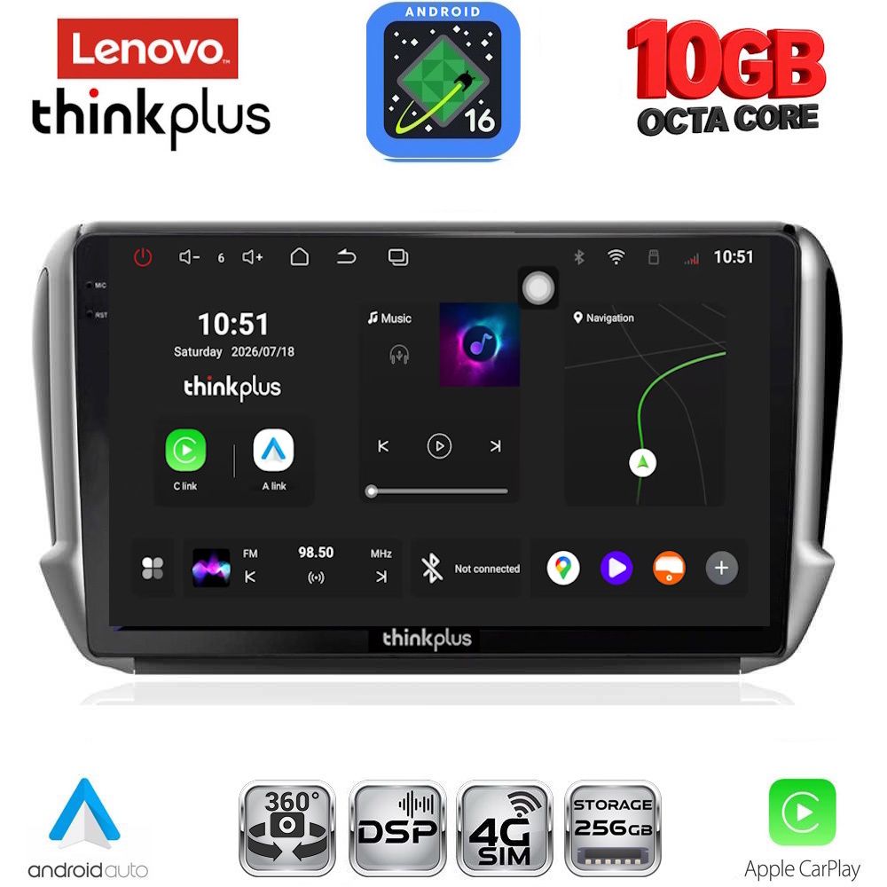 LENOVO LTM 11508_CPA (10inc) MULTIMEDIA TABLET for PEUGEOT 208-2008 mod. 2012-2021 LENOVO LTM 11508_CPA (10inc) MULTIMEDIA TABLET for PEUGEOT 208-2008 mod. 2012-2021