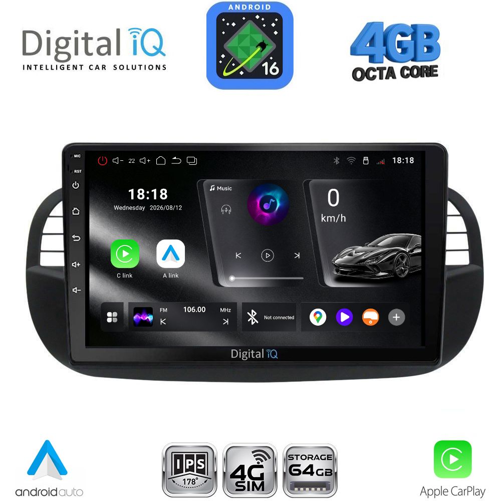 DIGITAL IQ RTG 6130BL_CPA (9inc) MULTIMEDIA TABLET for FIAT 500 mod. 2007-2015 (BLACK) DIGITAL IQ RTG 6130BL_CPA (9inc) MULTIMEDIA TABLET for FIAT 500 mod. 2007-2015 (BLACK)