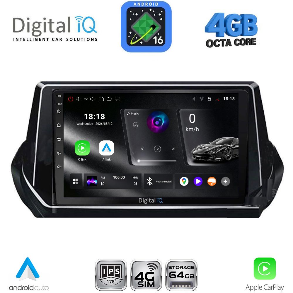 DIGITAL IQ RTG 6509_CPA (9inc) MULTIMEDIA TABLET for PEUGEOT 208 - 2008 mod. 2021-2026 DIGITAL IQ RTG 6509_CPA (9inc) MULTIMEDIA TABLET for PEUGEOT 208 - 2008 mod. 2021-2026