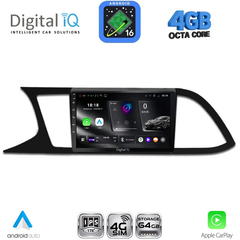 DIGITAL IQ RTG 6575_CPA (9inc) MULTIMEDIA TABLET for SEAT LEON mod. 2012-2021 DIGITAL IQ RTG 6575_CPA (9inc) MULTIMEDIA TABLET for SEAT LEON mod. 2012-2021