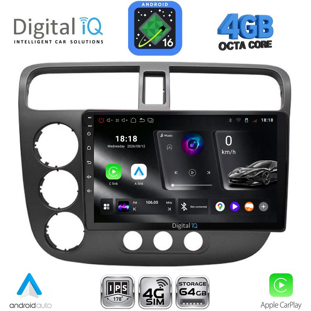 DIGITAL IQ RTG 6187_CPA (9inc) MULTIMEDIA TABLET for HONDA CIVIC 4D mod. 2001-2006 DIGITAL IQ RTG 6187_CPA (9inc) MULTIMEDIA TABLET for HONDA CIVIC 4D mod. 2001-2006
