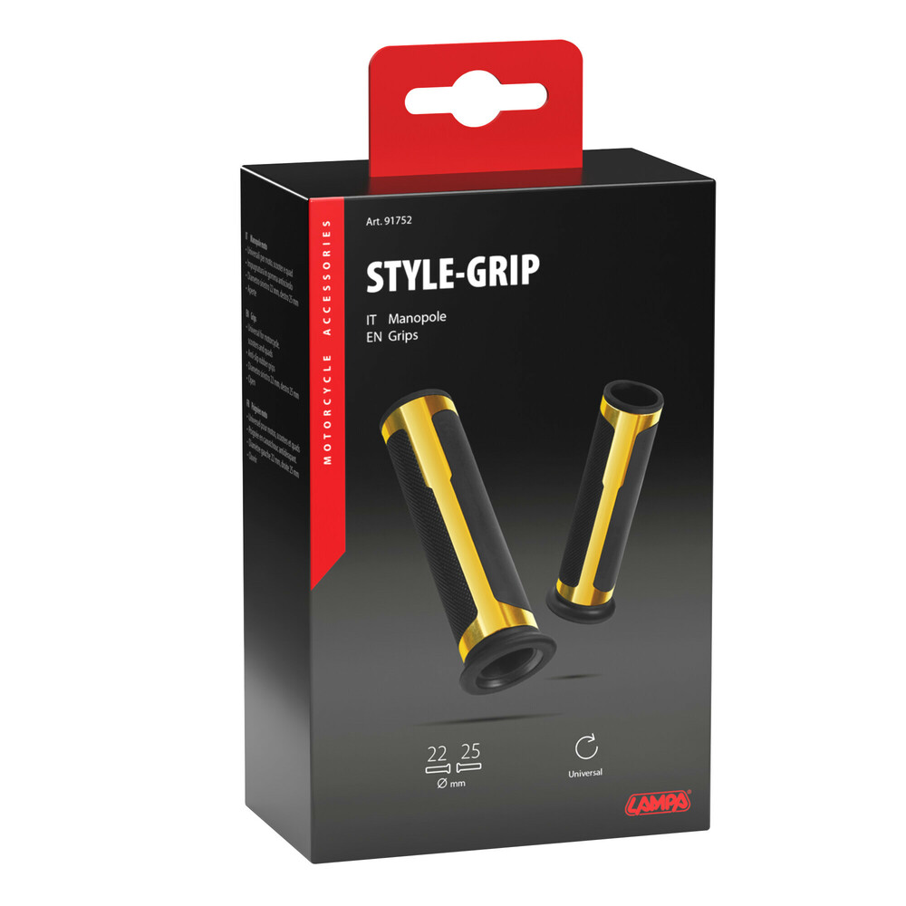 ΧΕΡΟΥΛΙΑ MOTO STYLE GRIP ΜΑΥΡΟ/ΧΡΥΣΟ ΧΡΩΜΑ 22mm+25mm 12cm LAMPA - 2 τεμ. ΧΕΡΟΥΛΙΑ MOTO STYLE GRIP ΜΑΥΡΟ/ΧΡΥΣΟ ΧΡΩΜΑ 22mm+25mm 12cm LAMPA - 2 τεμ.