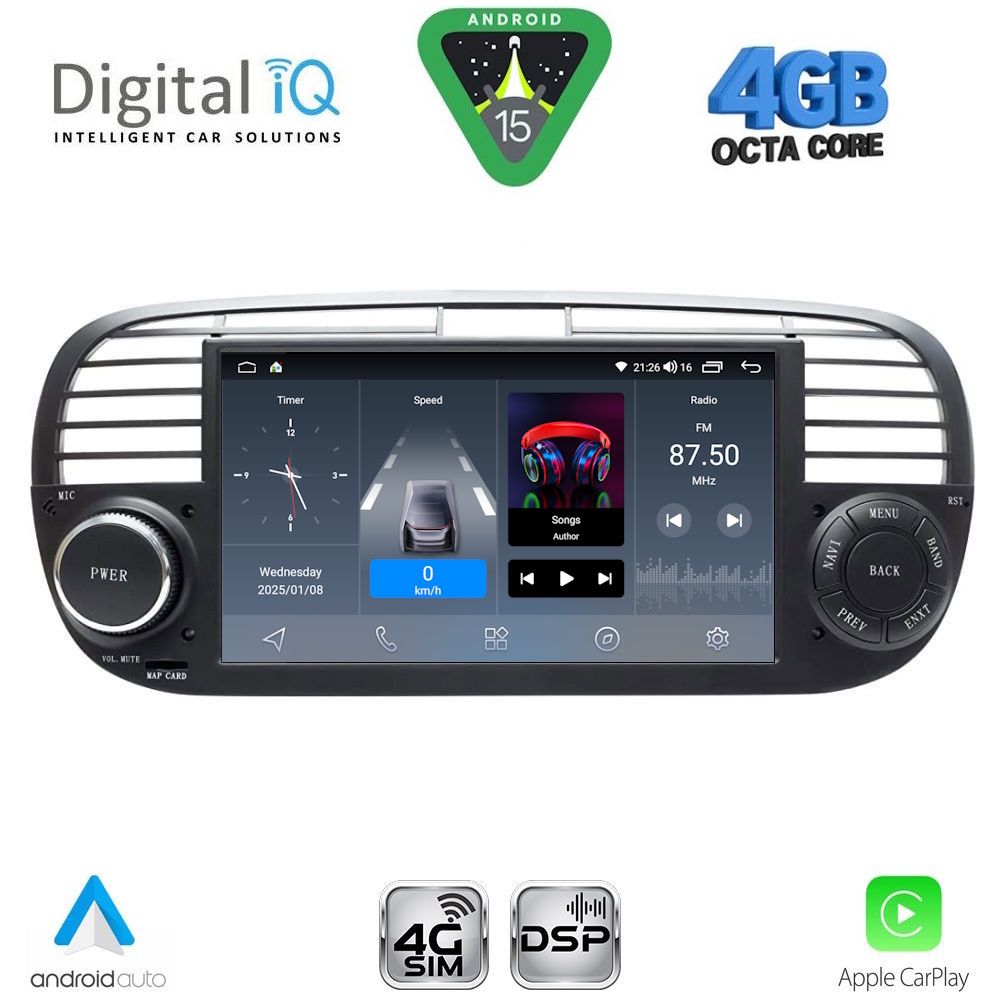 DIGITAL IQ BLG 465BL_CPA (7" DECK) MULTIMEDIA SYSTEM for FIAT 500 mod. 2007-2015 (BLACK) DIGITAL IQ BLG 465BL_CPA (7" DECK) MULTIMEDIA SYSTEM for FIAT 500 mod. 2007-2015 (BLACK)
