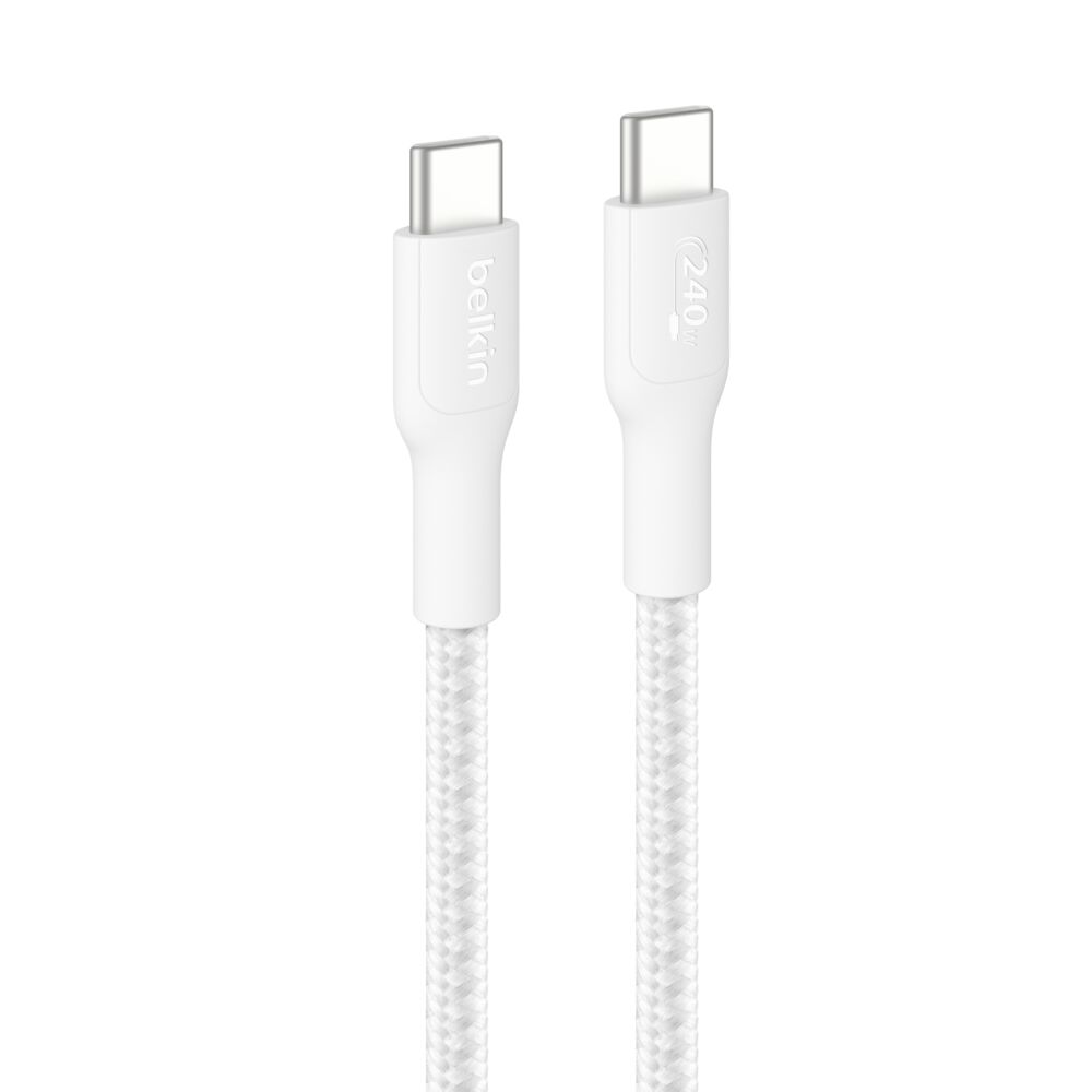 BELKIN CAB025hq3MWH USB-C TO USB-C BRAIDED CABLE 240W 3M WHITE BELKIN CAB025hq3MWH USB-C TO USB-C BRAIDED CABLE 240W 3M WHITE