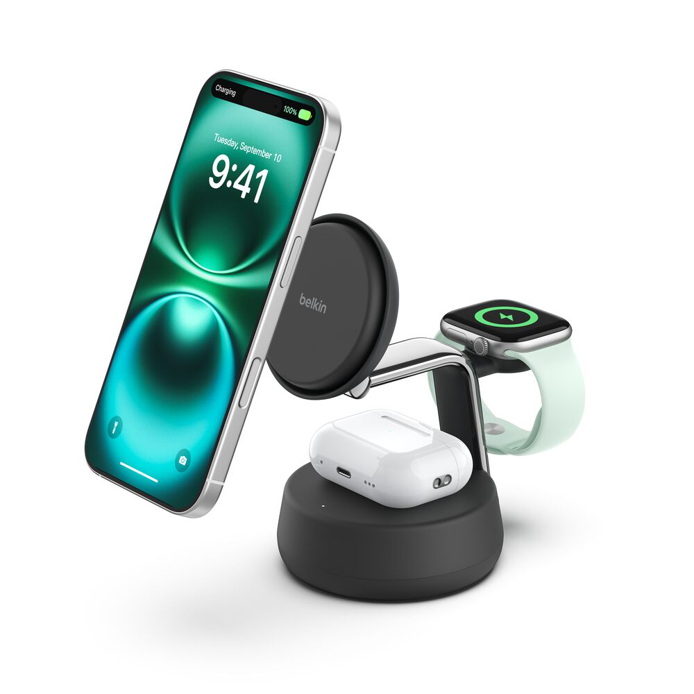 BELKIN WIZ040kqCH BOOSTCHARGE PRO MAGNETIC 3-in-1 CHARGING STATION 25W Qi2 CHARCOAL BELKIN WIZ040kqCH BOOSTCHARGE PRO MAGNETIC 3-in-1 CHARGING STATION 25W Qi2 CHARCOAL