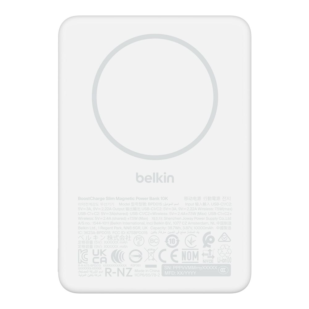 BELKIN BPD015hqWH SLIM MAGNETIC POWERBANK 10K WHITE BELKIN BPD015hqWH SLIM MAGNETIC POWERBANK 10K WHITE
