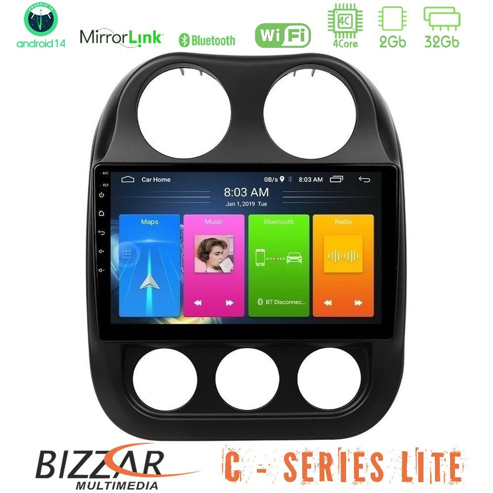 Bizzar C Series Lite 4Core Android14 2+32GB Jeep Compass 2012-2016 (Manual A/C) Navigation Multimedia Tablet 10 Bizzar C Series Lite 4Core Android14 2+32GB Jeep Compass 2012-2016 (Manual A/C) Navigation Multimedia Tablet 10