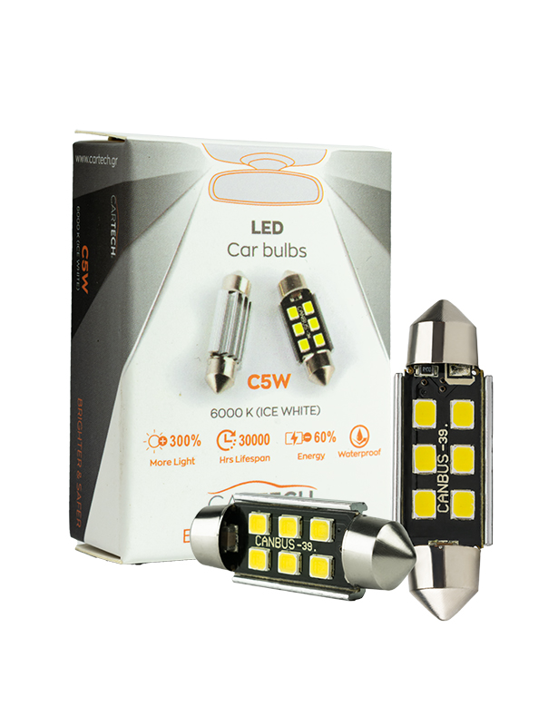 ΛΑΜΠΑ LED 6PCS SMD CANBUS WHITE COLOR (6000K) T10X36MM CARTECH ΛΑΜΠΑ LED 6PCS SMD CANBUS WHITE COLOR (6000K) T10X36MM CARTECH