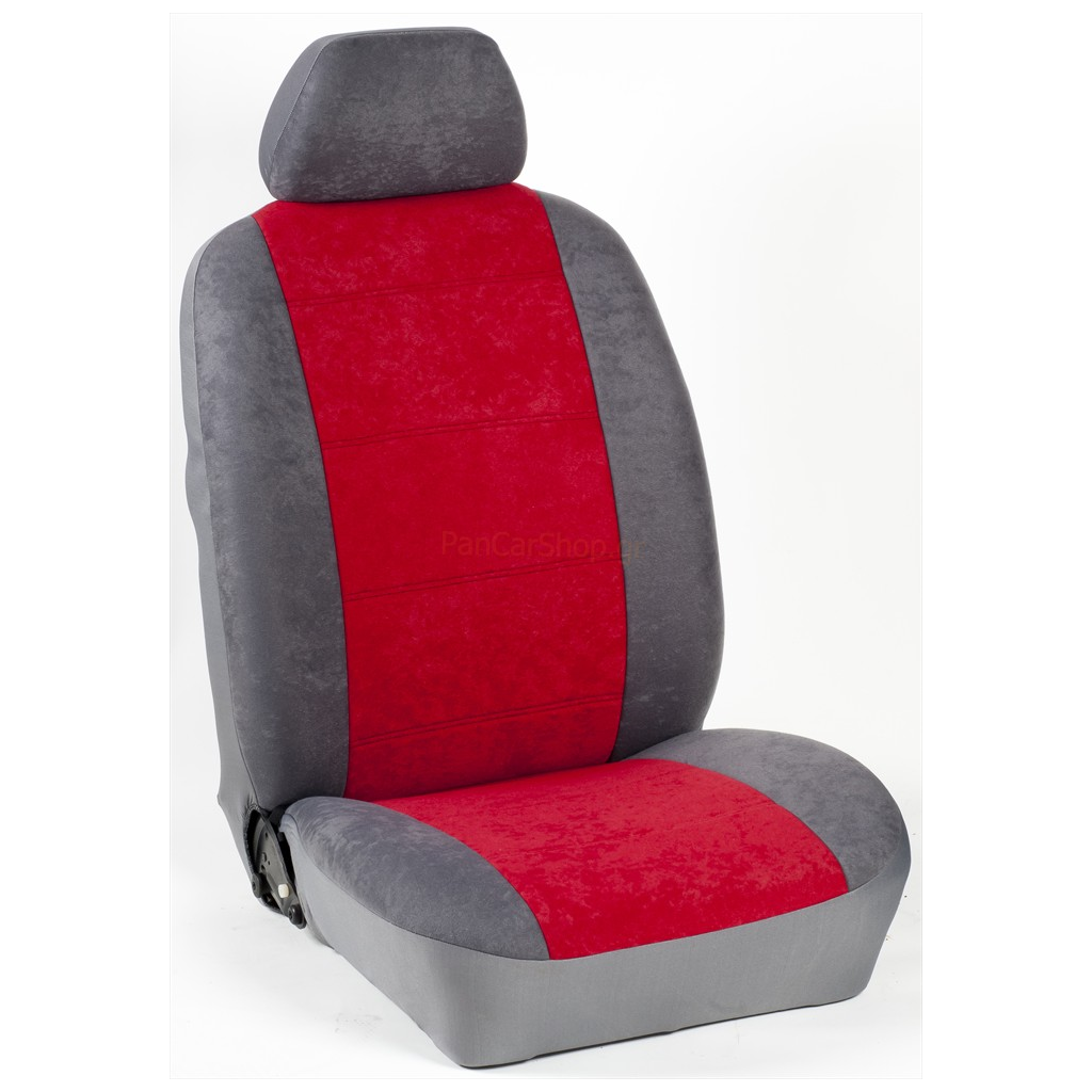 Πλήρες Σετ Καλύμματα Καθισμάτων Αυτoκινήτου από Ύφασμα Alcantara A'  Χρώματος Κόκκινο-Γκρί