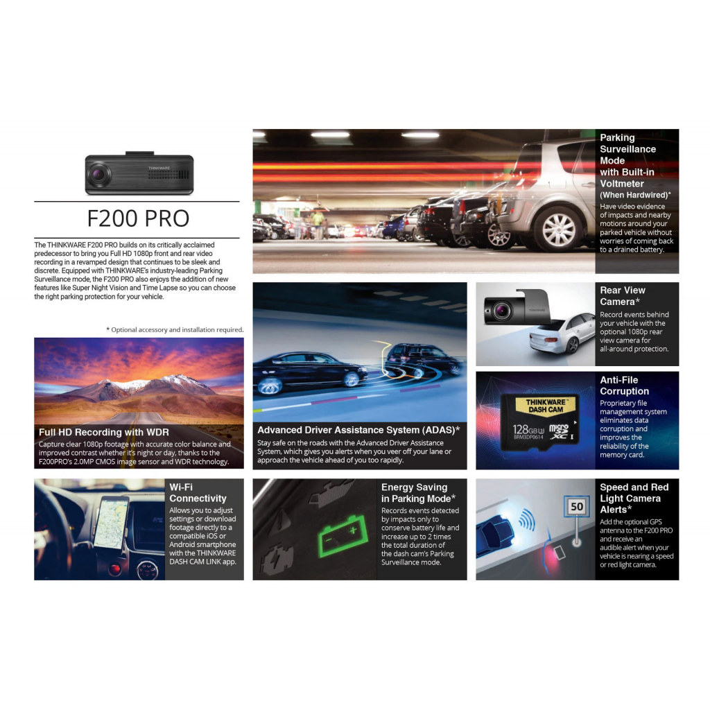 THINKWARE Dash Cam F200 Pro (2CH 32GB + GPS HW & P&P lead)