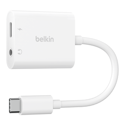 BELKIN NPA004btWH 3.5 MM AUDIO + USB-C CHARGE ADAPTER V2 FAST CHARGING UP TO 60W, WHITE