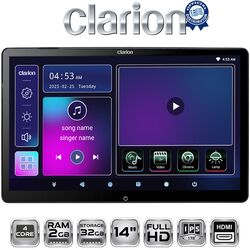 CLARION 14inc HEADREST MONITOR 4c 2+32G - HDMI input/ output FM Modulator / BT / WiFi / USB / SD Card Slot

