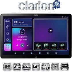 CLARION 14inc HEADREST MONITOR 4core 4+64G - HDMI input/ output FM Modulator / BT / WiFi / USB / SD Card Slot
