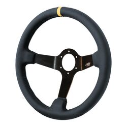 Simoni Racing ΤΙΜΟΝΙ CARRERA ΒΑΘΥ 9cm ΤΡΙΑΚΤΙΝΟ ΜΕ ΚΙΤΡΙΝΗ ΡΙΓΑ ΔΕΡΜΑΤΙΝΟ 350mm