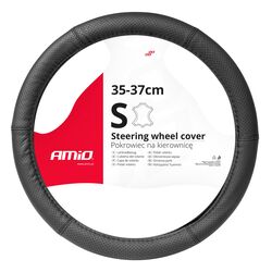 ΚΑΛΥΜΜΑ ΤΙΜΟΝΙΟΥ ΑΠΟ ΔΕΡΜΑ (M) 37/39cm SWC-50-M ΣΕ ΜΑΥΡΟ ΧΡΩΜΑ ΤΡΥΠΗΤΟ ΜΕ ΜΑΥΡΕΣ ΡΑΦΕΣ ΑΜΙΟ - 1 ΤΕΜ.