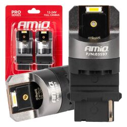 ΛΑΜΠΑΚΙΑ P27W 12/24V 6.000K 2SMD LED FULL CAN-BUS ΛΕΥΚΟ PRO SERIES AMIO - 2 Τεμ.
