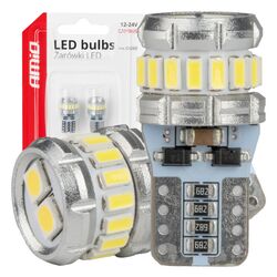 Amio - Λάμπα LED CANBUS T10 (W5W) 16SMD 3014 + 2SMD 3030 Λευκή 6000K 12V/24V για Φώτα Θέσης, Πινακίδας & Εσωτερικού - 2τεμ. (04260/AM)