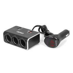 ΑΝΤΑΠΤΟΡΑΣ ΑΝΑΠΤΗΡΑ 12/24V 120W ΨΗΦΙΑΚΟΣ ΜΑΥΡΟΣ/3 ΘΕΣΕΙΣ/2xUSB-A QC 3.0  ΜΕ ΚΑΛΩΔΙΟ 80cm AMIO - 1 Τεμ.