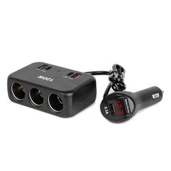 ΑΝΤΑΠΤΟΡΑΣ ΑΝΑΠΤΗΡΑ 12/24V 120W ΨΗΦΙΑΚΟΣ ΜΑΥΡΟΣ/3 ΘΕΣΕΙΣ/2xUSB-A + 1xUSB-C QC 4.0  ΜΕ ΚΑΛΩΔΙΟ 80cm AMIO - 1 Τεμ.