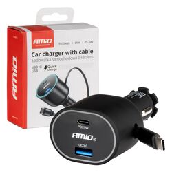 ΦΟΡΤΙΣΤΗΣ ΑΝΑΠΤΗΡΑ ΜΕ 2 ΘΥΡΕΣ USB-C 20W+USB-A QUICK CHARGE 3.0 ΜΕ ΚΑΛΩΔΙΟ USB-C 30W ΜΑΥΡΟ AMIO - 1 Τεμ.