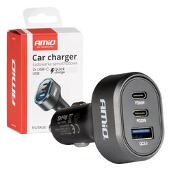 ΦΟΡΤΙΣΤΗΣ ΑΝΑΠΤΗΡΑ ΜΕ 3 ΘΥΡΕΣ 2xUSB-C 65W/20W+USB-A QUICK CHARGE 3.0 ΜΑΥΡΟ AMIO - 1 Τεμ.