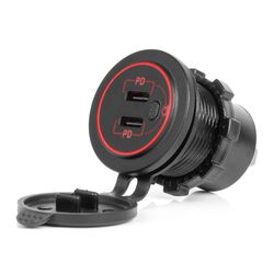 ΠΡΙΖΑ ΜΕ 2 ΘΥΡΕΣ USB-C ΜΕ ΔΙΑΚΟΠΤΗ ΚΑΙ ΚΑΠΑΚΙ 12/24V ΑΔΙΑΒΡΟΧΗ ΜΕ ΚΟΚΚΙΝΟ LED ΦΩΣ ΜΑΥΡΗ AMIO - 1 Τεμ.