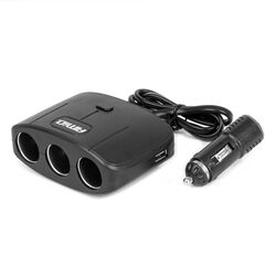ΑΝΤΑΠΤΟΡΑΣ ΑΝΑΠΤΗΡΑ 12/24V 100W ΜΑΥΡΟΣ/3 ΘΕΣΕΙΣ/2xUSB-A /ΚΟΥΜΠΙ ON-OFF/ΚΑΛΩΔΙΟ 70cm AMIO - 1 Τεμ.